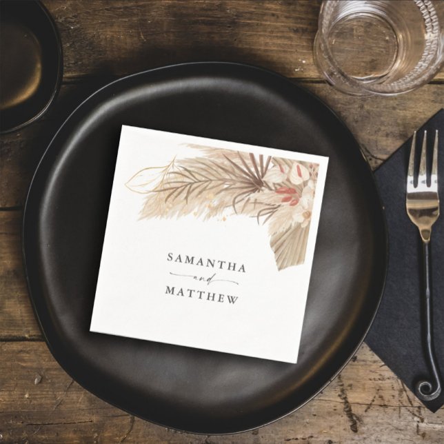 Guardanapo De Papel Grama das Pampas Bohemiana Palha Seca Casamento (Keep this boho theme throughout your wedding with the dried palm and pampas grass design.)