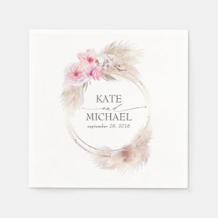 Guardanapo De Papel Grama das Pampas e Orquídeas Rosa Floral Tropical