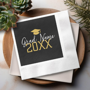Guardanapo De Papel Grande Ano - Nome e Capa - Formatura Preta Dourada