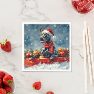 Guardanapo De Papel Grande Cachorro de Dane em Sledge Deixe-o nevar no