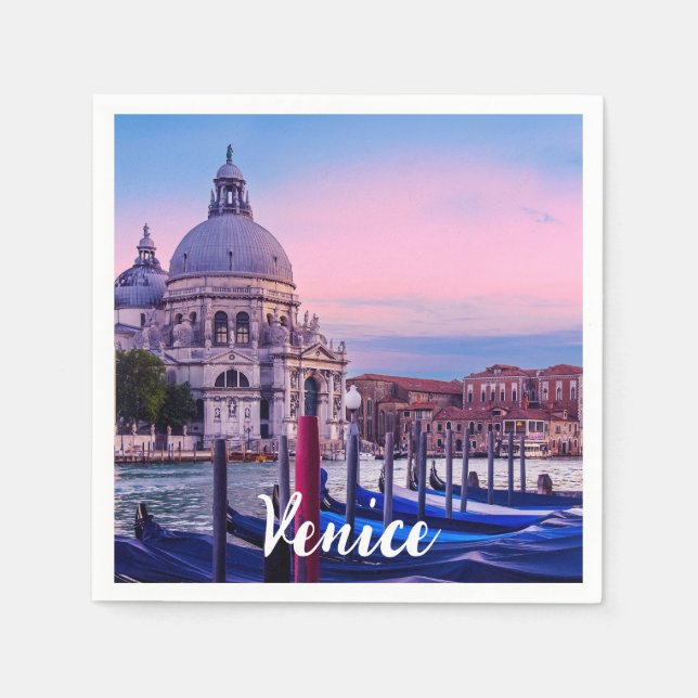 Guardanapo De Papel Grande Canal com gondolas e igreja em Veneza (Frente)