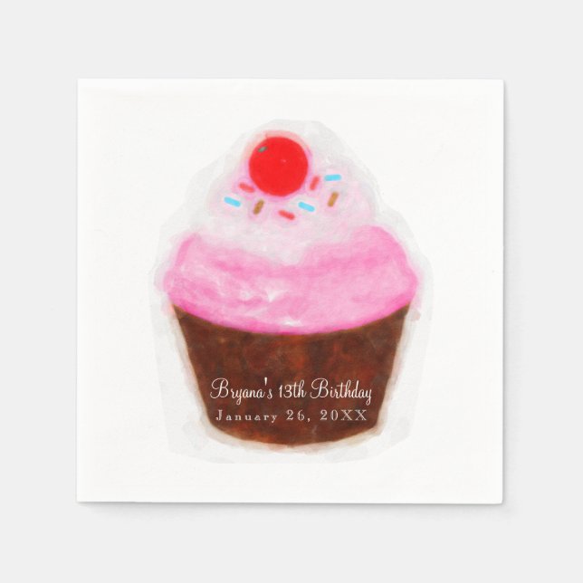 Guardanapo De Papel Grande Cupcake e Cherry Watercolor Party (Frente)