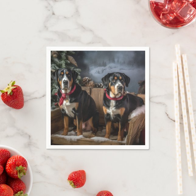 Guardanapo De Papel Grande Montanha Suiça Snowy Sleigh Natal (Insitu)