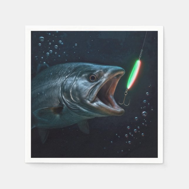 Guardanapo De Papel Grande Peixe com Isca Neon (Frente)