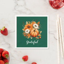 Guardanapo De Papel Grateful Autumn Floral Pumpkin Green Square