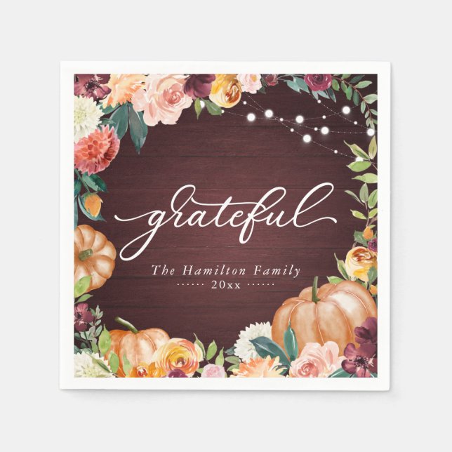 Guardanapo De Papel Grateful Rustic Outono Floral Jantar de Ação de Gr (Frente)