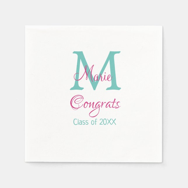 Guardanapo De Papel Grava o nome do formando monograma verde rosa azul (Frente)