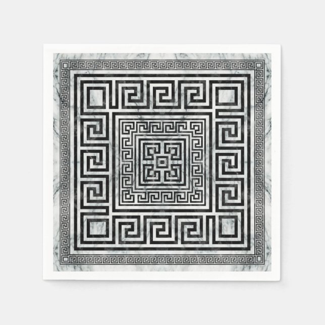 Guardanapo De Papel Greek Meander - Greek Key Black and White Marble (Frente)