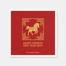 Guardanapo De Papel Greek Ornament Frame Golden Horse Pattern Red 