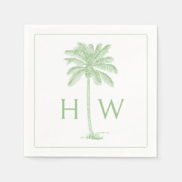 Guardanapo De Papel Green and White Palm Palmetto Tree Monogram