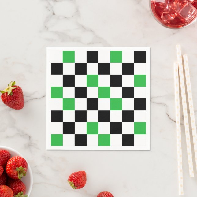 Guardanapo De Papel Green Black White Checkered Pattern Design  (Insitu)