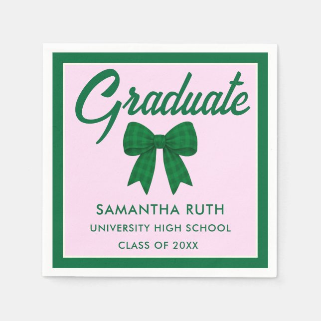Guardanapo De Papel Green Gingham Bow Graduation Party (Frente)