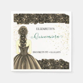 Guardanapo De Papel Green & Gold Quinceañera Custom Party Napkins