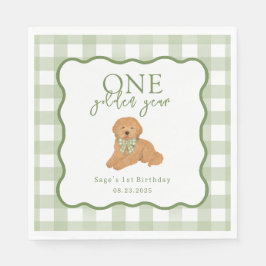Guardanapo De Papel Green One Golden Year Goldendoodle Birthday