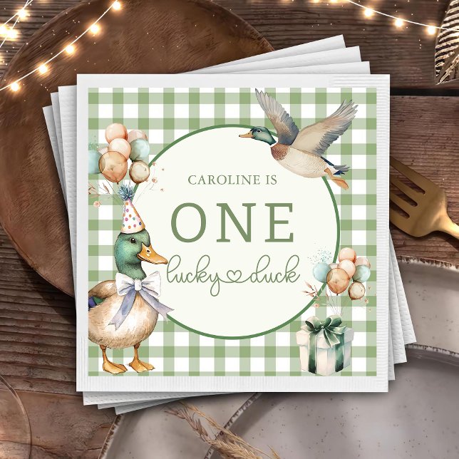 Guardanapo De Papel Green One Lucky Duck Balloon primeiro aniversario  (Criador carregado)