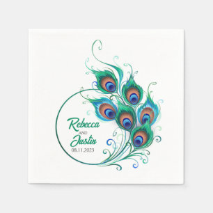 Guardanapo De Papel Green Peacock Feather Black Modern Boho