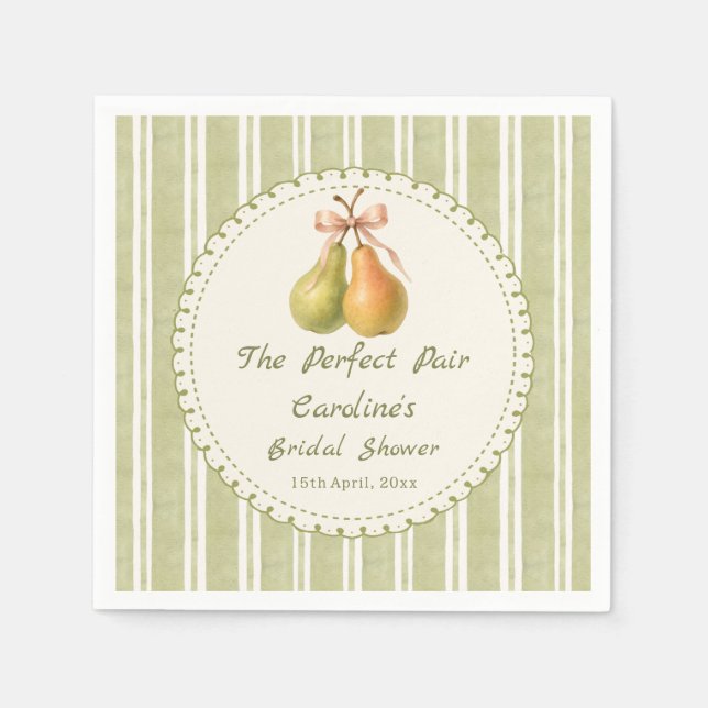 Guardanapo De Papel Green Perfect Pair Pear Bridal Shower Napkins (Frente)