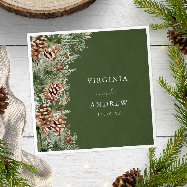 Guardanapo De Papel Green Pine Wedding (Green Pine Evergreen Wedding Napkins by Painted Paperie
)