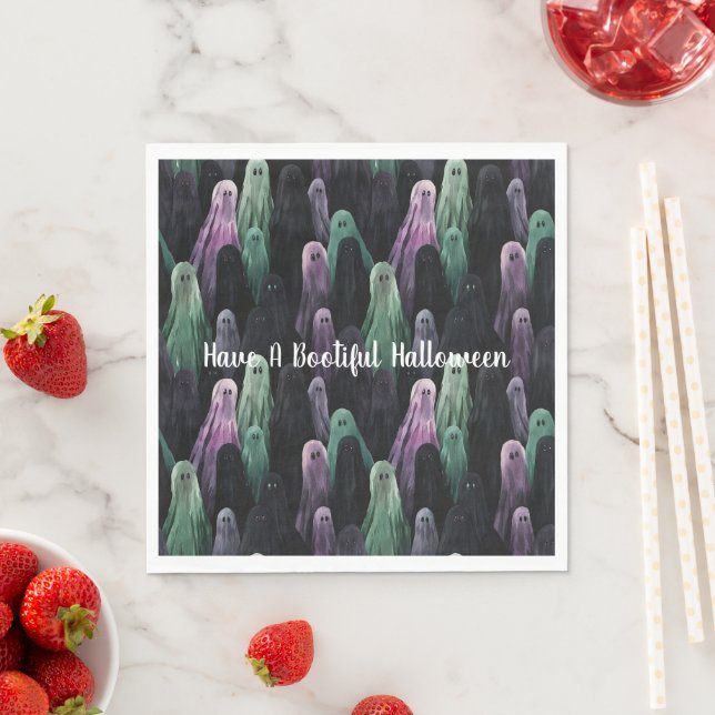 Guardanapo De Papel Green Purple Black Ghosts Bootiful Halloween (Insitu)