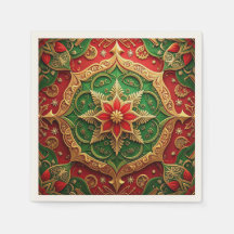 Green Red Decorative Holiday Napkin