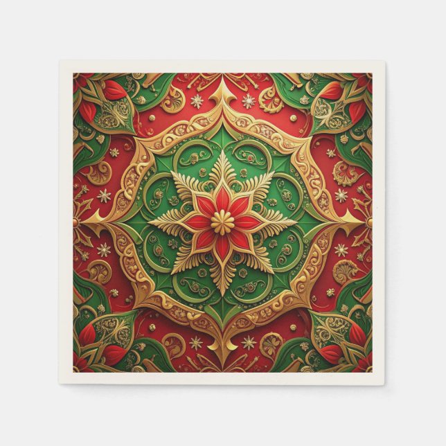 Guardanapo De Papel Green Red Decorative Holiday Napkin (Frente)