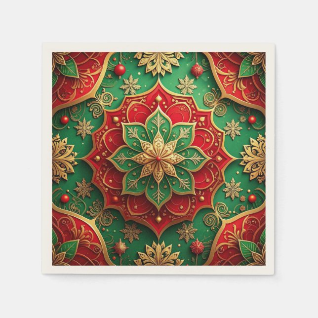 Guardanapo De Papel Green Red Decorative Holiday Napkin (Frente)