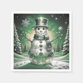 Guardanapo De Papel Green Snowman Snowflakes Holiday Napkin