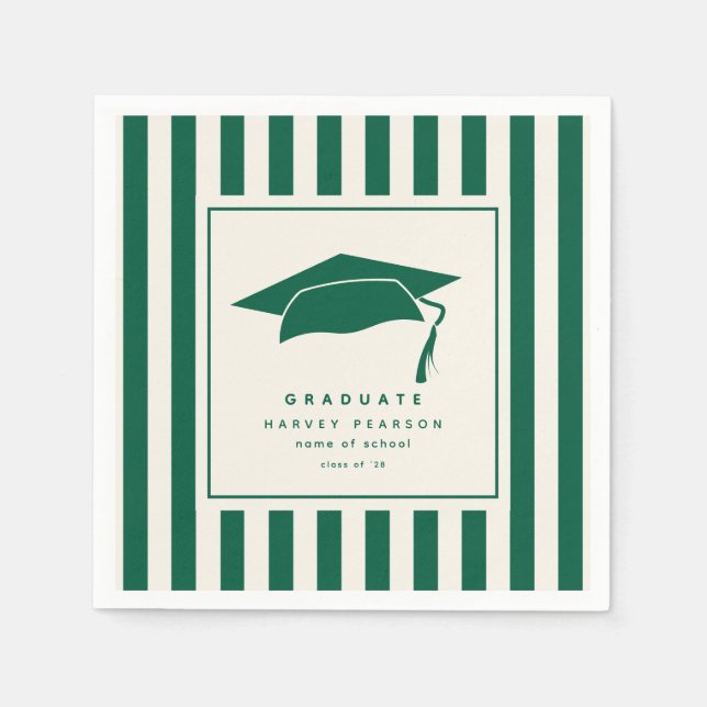 Guardanapo De Papel Green Sporty Stripes Custom Graduation Party (Frente)