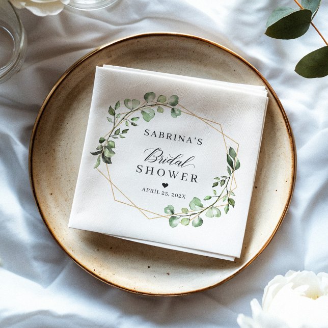 Guardanapo De Papel Greenery de Noiva com Folhas de Eucalipto Geométri (Criador carregado)