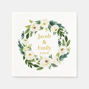 Guardanapo De Papel Greenery Dourado Nomes Personalizados Data Casamen