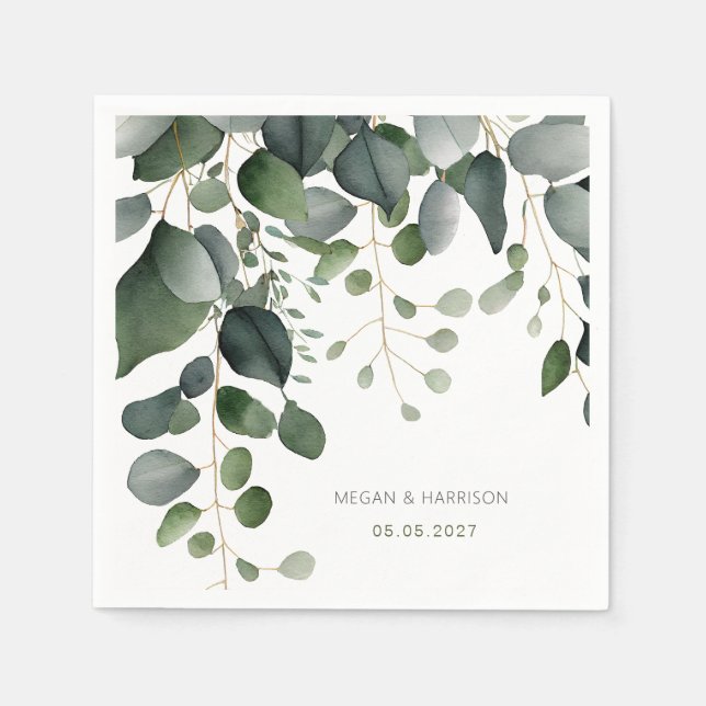 Guardanapo De Papel Greenery e Eucalyptus Wedding Obrigado (Frente)