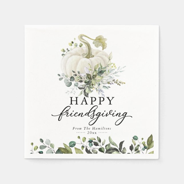 Guardanapo De Papel Greenery Eucalipto Abóbora Branca Friendsgiving (Frente)
