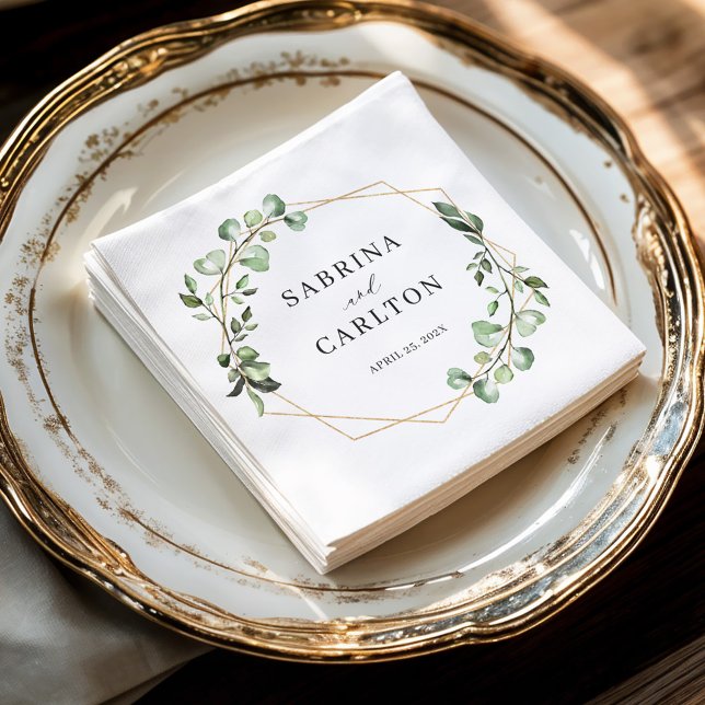 Guardanapo De Papel Greenery Eucalyptus Deixa Casamento Geométrico (Criador carregado)