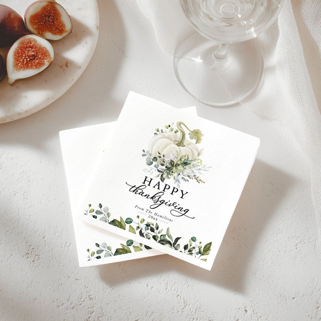 Guardanapo De Papel Greenery Eucalyptus White Pumpkin Ação de Graças (Criador carregado)