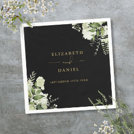 Guardanapo De Papel Greenery Floral Elegante Negro E Casamento Dourado