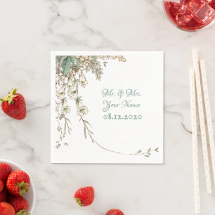 Guardanapo De Papel Greenery Floral Garland Script Elegante Casamento