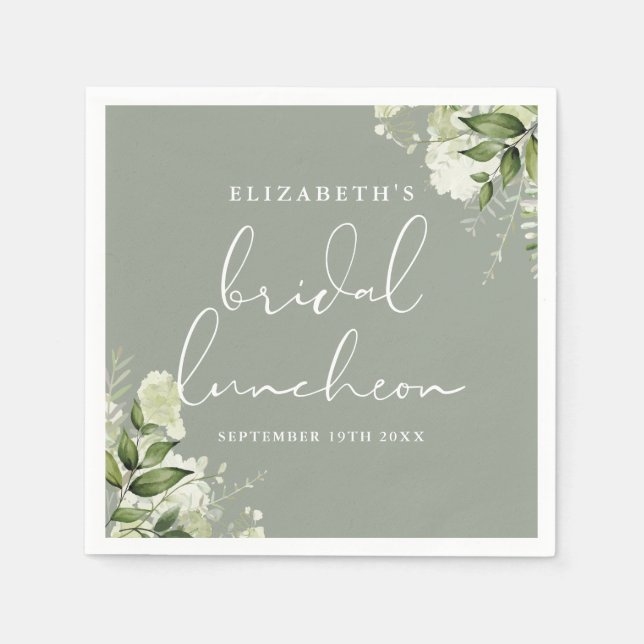 Guardanapo De Papel Greenery Floral Sage Green Bridal Luncheon (Frente)