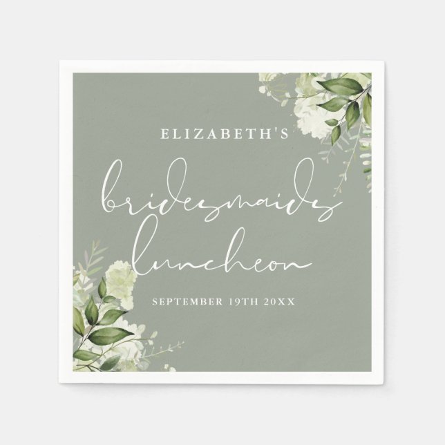 Guardanapo De Papel Greenery Floral Sage Green Bridesmaids Luncheon (Frente)