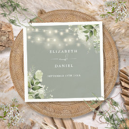 Guardanapo De Papel Greenery Floral String Lights Sage Casamento Verde