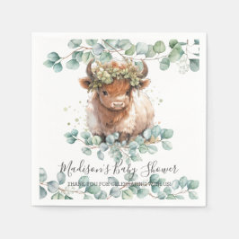 Guardanapo De Papel Greenery Fluffy Highland Cow Chá de fraldas Aniver
