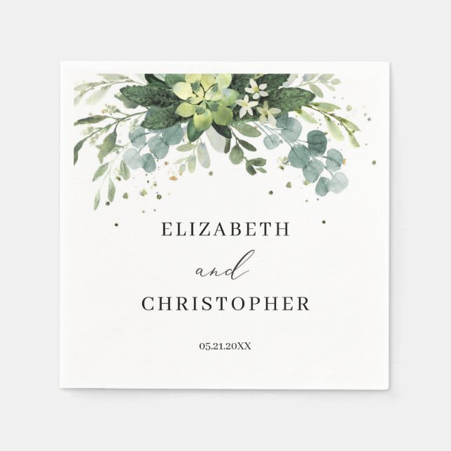 Guardanapo De Papel Greenery Foliage Succulent Wedding Napkins Boho (Frente)