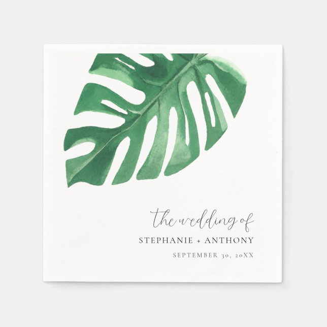 Guardanapo De Papel Greenery Tropical Monstera Sai do Casamento de Ver (Frente)