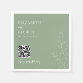 Guardanapo De Papel Greenery Wedding QR Share Your Photos Sage Green