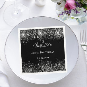 Guardanapo De Papel Grelhas de prata preta de aniversário