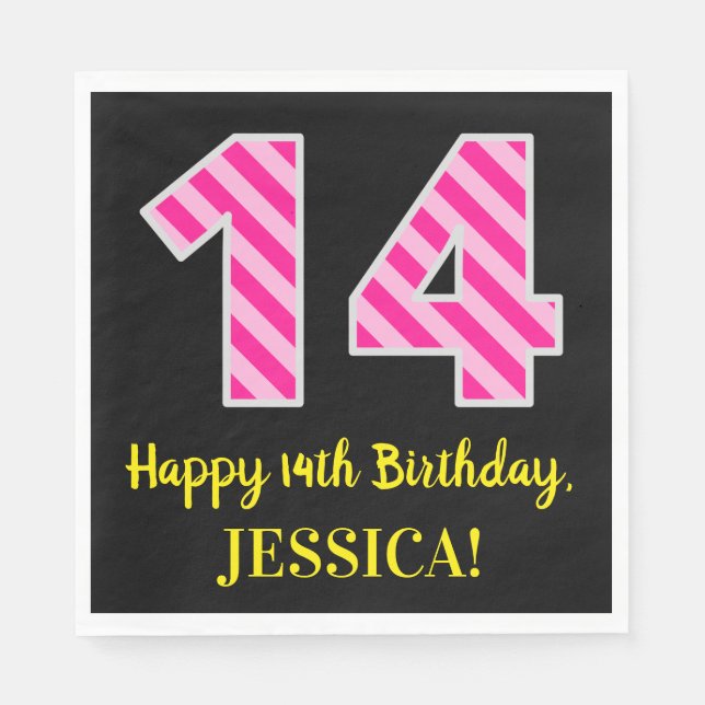 Guardanapo De Papel Greve Rosa Divertida "14"; 14 Feliz Aniversário; N (Frente)