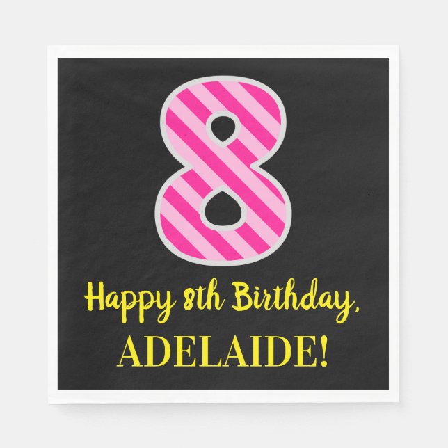 Guardanapo De Papel Greve Rosa Divertida "8"; Feliz 8.º Aniversário; N (Frente)