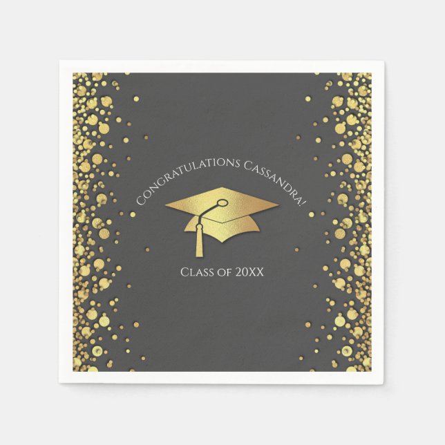 Guardanapo De Papel Grey and Gold Graduation (Frente)