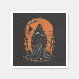 Guardanapo De Papel Grim Reaper Cartoon in Sunset Graveyard