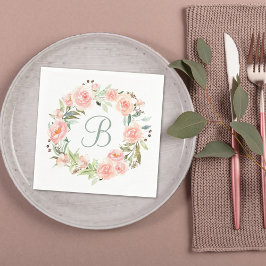 Guardanapo De Papel Grinalda de Flores Rosa Pastel Monogramada