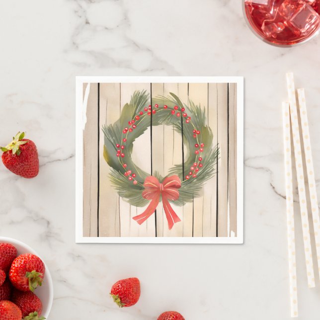 Guardanapo De Papel Grinalda de Natal com Laço Vermelho | Pretty Pine  (Insitu)